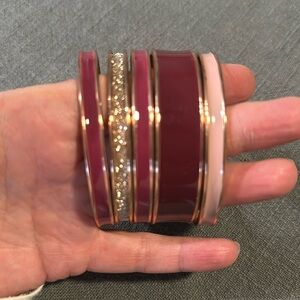 Set of 5 Bangle Bracelets - Rose Gold Colored with Cranberry, Pink & Sparkly